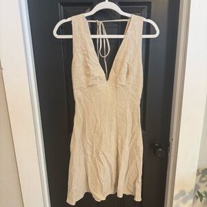 Princess Polly Size 8 Portillo Beige Linen Blend Sleeveless Mini Dress NWT